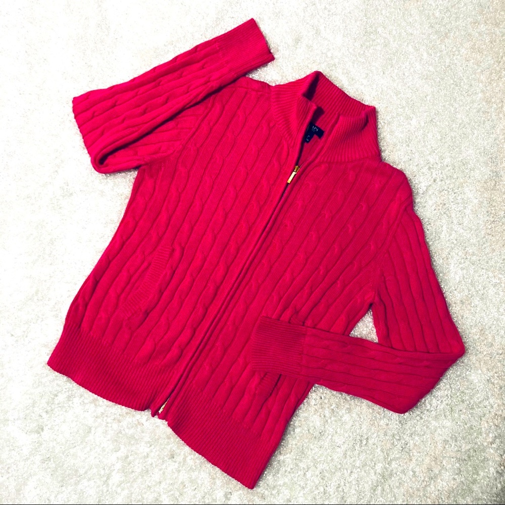 Vintage Chaps Zip Up Crew Neck Knitted Sweater